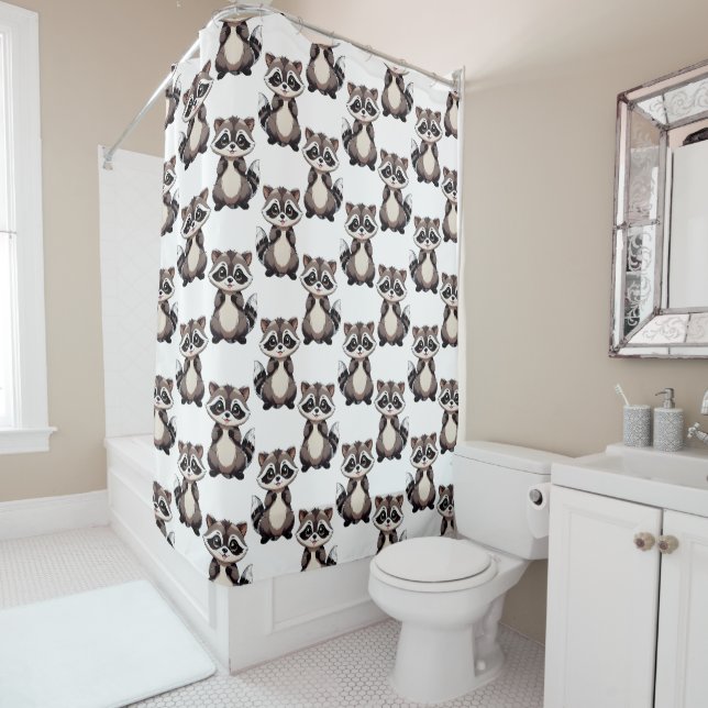 Rideaux De Douche Motif de Raton Laveur Blanc  (En situation)