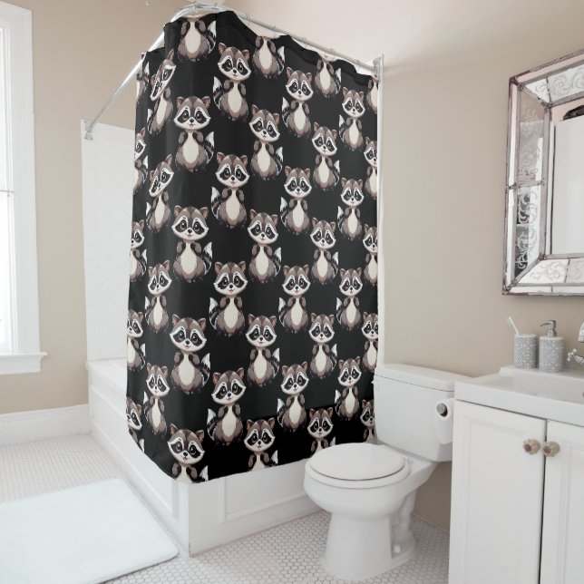 Rideaux De Douche Motif de Raton Laveur Noir Design  (En situation)
