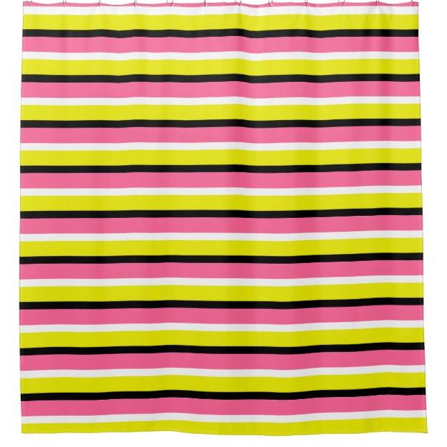 Rideaux De Douche Motif de rayures rose jaune (Devant)