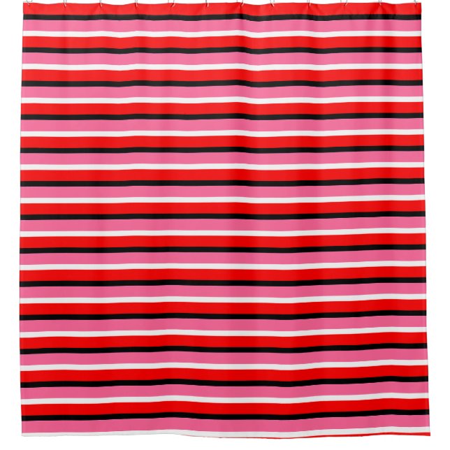 Rideaux De Douche Motif de rayures rose rouge Design (Devant)