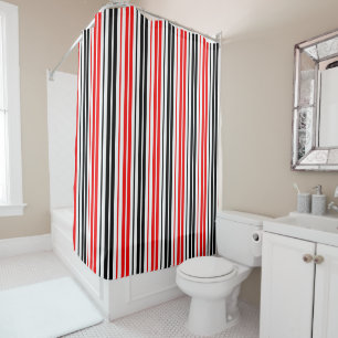 Rideaux De Douche Motif de rayures rouges noires et blanches 