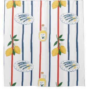 Rideaux De Douche Motif de sardines et citrons méditerranéens