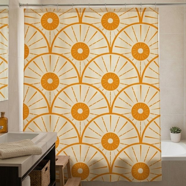 Rideaux De Douche Motif de soleil abstrait Art Déco orange (Art Deco Orange Sun Shower Curtain )