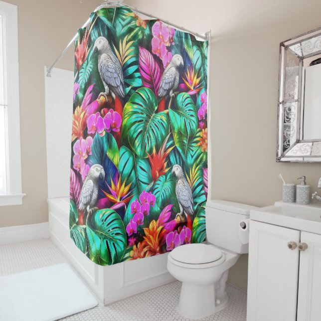 Rideaux De Douche Motif de surface sans couture Jungle Dreams avec p (En situation)