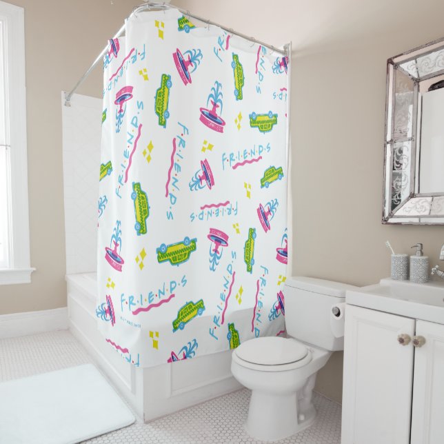 Rideaux De Douche Motif de taxi et de fontaine d'eau pour AMIS™ (En situation)