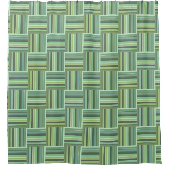 Rideaux De Douche Motif de tissage à rayures vert olive (Devant)