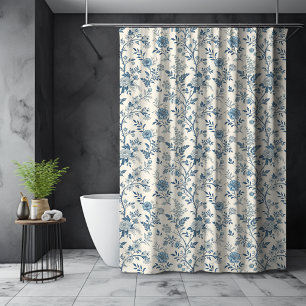 Rideaux De Douche Motif de toile de Jouy florale française bleue