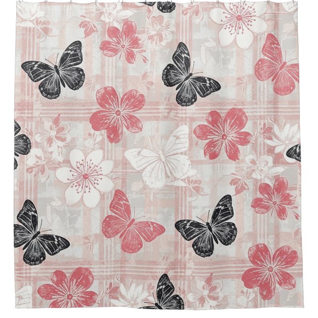 Rideaux De Douche Motif de toile de papillon botanique vintage (3) (Devant)
