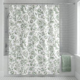 Rideaux De Douche Motif de toile fleurie vert sauge vintage