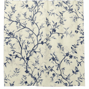 Rideaux De Douche Motif de toile florale vintage bleu (1)
