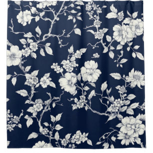 Rideaux De Douche Motif de toile florale vintage bleu (12)