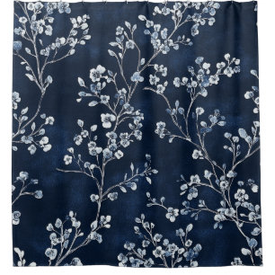 Rideaux De Douche Motif de toile florale vintage bleu (13)
