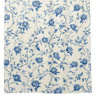 Rideaux De Douche Motif de toile florale vintage bleu (3)