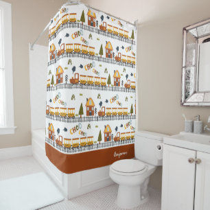 Rideaux De Douche Motif de train Choo Choo Petit nom d'enfant Salle