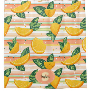 Rideaux De Douche Motif de tranche orange avec Feuilles verts sur Pa