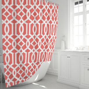 Rideaux De Douche Motif de treillis marocain corail et blanc