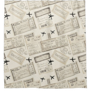 Rideaux De Douche Motif de voyage avec ancienne carte d'embarquement