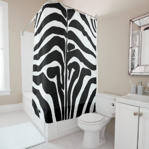 Rideaux De Douche Motif de zèbre à rayures noir et blanc Monogramme