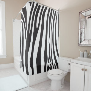 Rideaux De Douche Motif de zèbre à rayures noir et blanc Monogramme