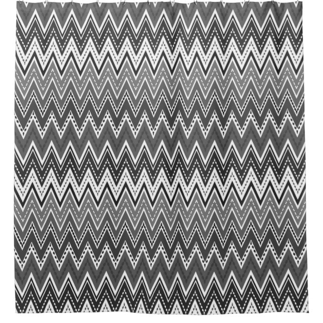 Rideaux De Douche Motif de zigzag géométrique noir et blanc (Devant)