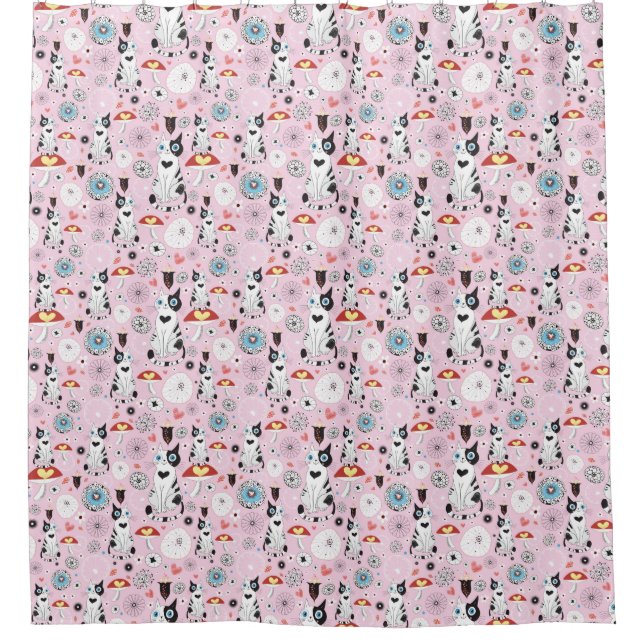 Rideaux De Douche motif des chats et des fleurs (Devant)