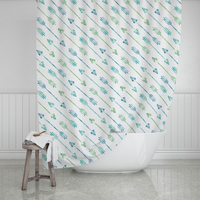 Rideaux De Douche Motif des flèches d'aquarelle verte et bleue (Créateur téléchargé)