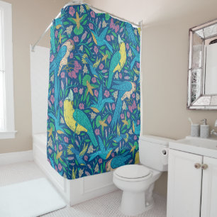 Rideaux De Douche Motif des oiseaux et fleurs colorés tropicaux