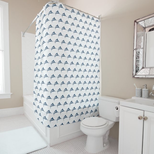 Rideaux De Douche Motif d'espadon bleu (En situation)