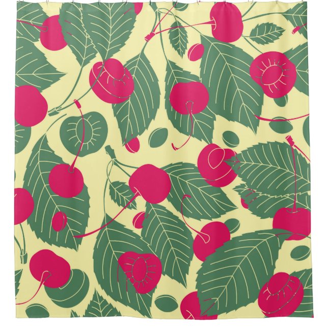 Rideaux De Douche Motif d'été de couleur vive avec cerises. Grappe (Devant)