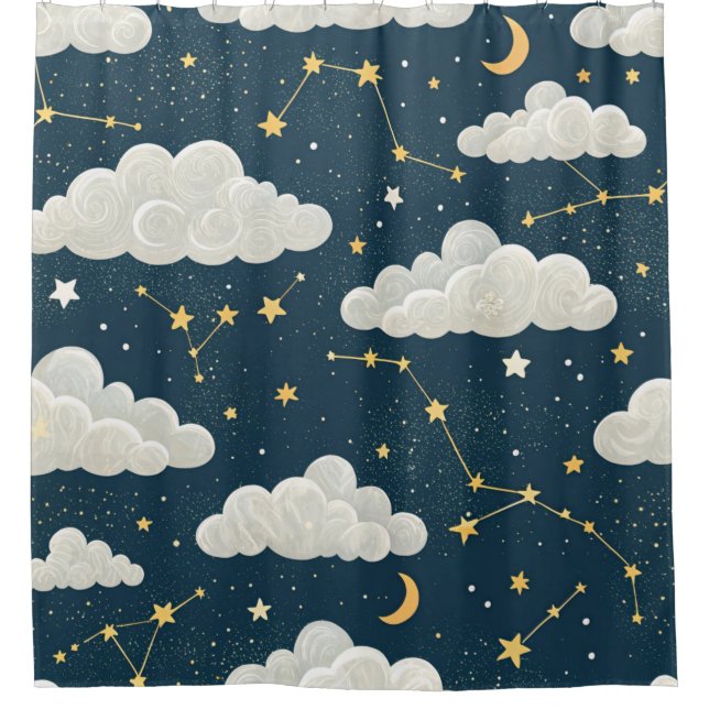 Rideaux De Douche Motif d'étoiles de constellation céleste (6) (Devant)