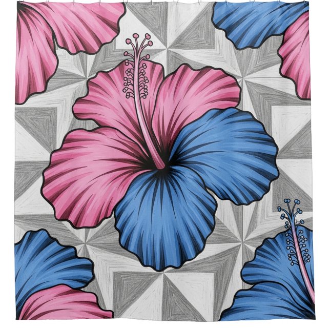 Rideaux De Douche Motif d'Hibiscus Tropical Côtier (6) (Devant)