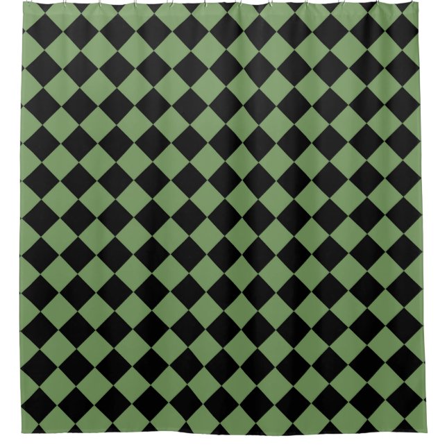 Rideaux De Douche Motif diamant de Black Checker vert (Devant)