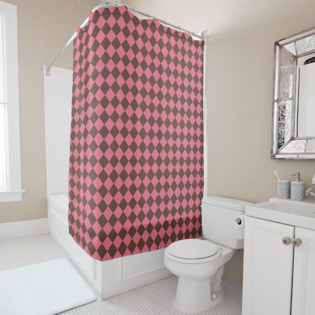 Rideaux De Douche Motif diamant de Checker Brown rose (En situation)
