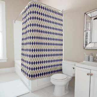 Rideaux De Douche Motif diamant géométrique en bleu marine et beige