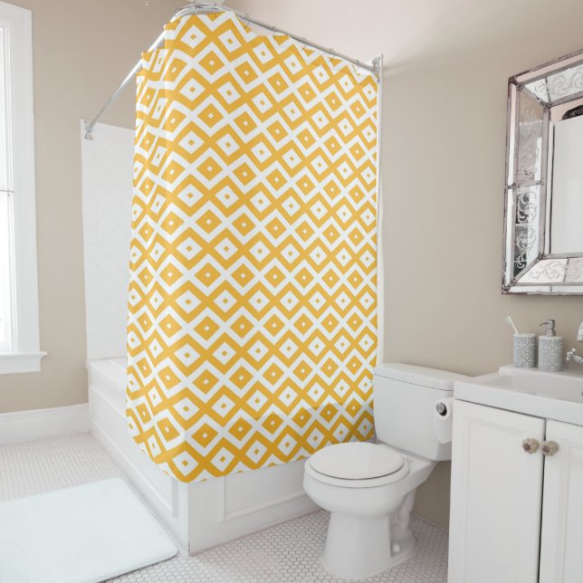 Rideaux De Douche Motif diamant jaune et blanc soleil (En situation)