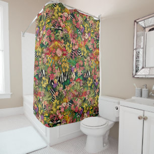 Rideaux De Douche Motif d'impression couleur rose floral zèbre indie