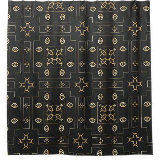 Rideaux De Douche Motif d'œil en or antique sur fond noir