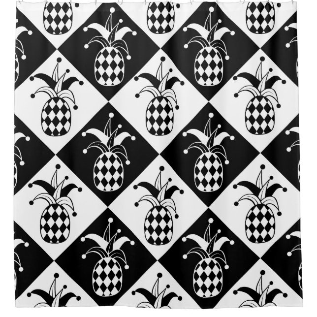 Rideaux De Douche Motif Doodle Harlequin à ananas Stylisé (Devant)