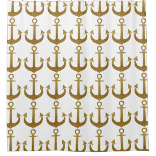 Rideaux De Douche Motif d'or des Ancres. Nautical