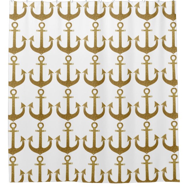 Rideaux De Douche Motif d'or des Ancres. Nautical (Devant)