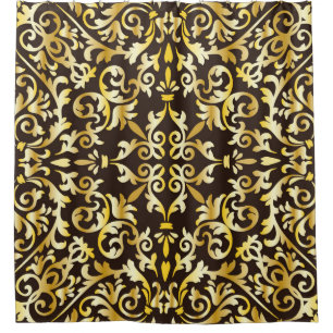 Rideaux De Douche Motif doré baroque sans couture sur fond noir