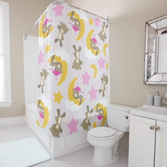Rideaux De Douche Motif D'Ours, Nounours, Mignons Ours, Étoiles (En situation)