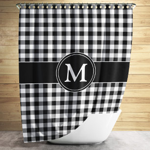 Rideaux De Douche Motif élégant à monogramme et damier noir et blanc
