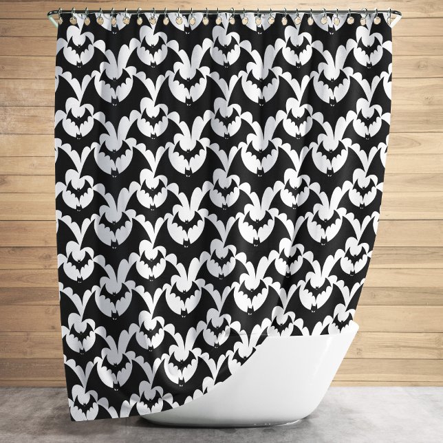 Rideaux De Douche Motif élégant de chauves-souris de goth noir et bl (Stylish Black And White Goth Bats Pattern Shower Curtain)