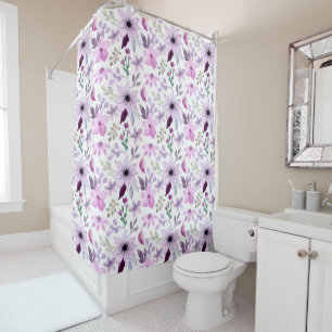 Rideaux De Douche Motif élégant de fleurs roses et violettes