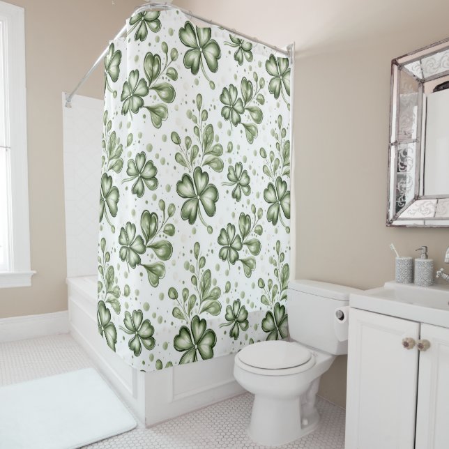 Rideaux De Douche Motif élégant de trèfle vert  (En situation)
