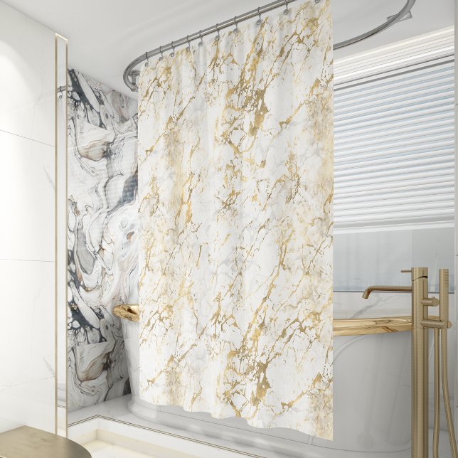 Rideaux De Douche Motif élégant en marbre blanc or (Créateur téléchargé)