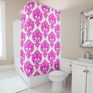 Rideaux De Douche Motif élégant moderne chic damassé rose et blanc