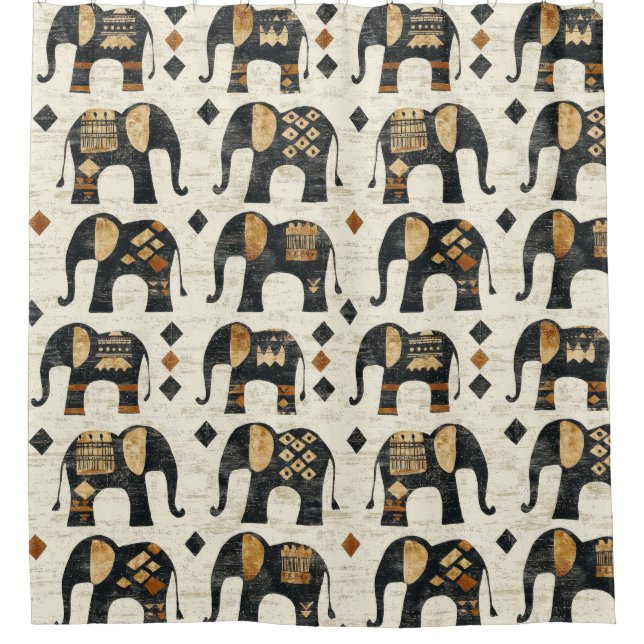 Rideaux De Douche Motif éléphant bohème tribal (2) (Devant)