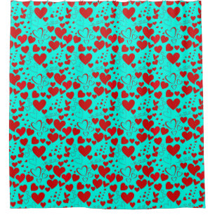 Rideaux De Douche Motif en forme de coeur rouge en turquoise vide